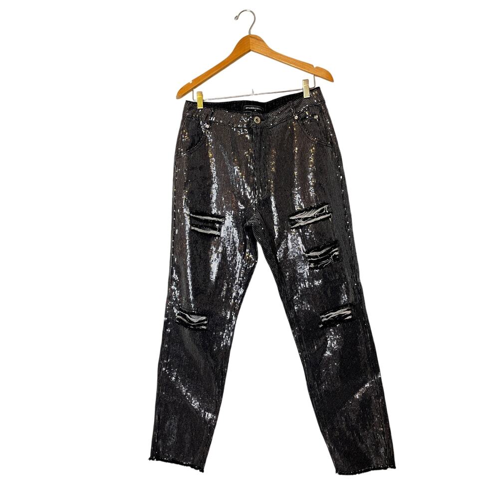 Maniere De Voir Women's Pants Size 14 Fully Sequined Black Sparkly Party Pants